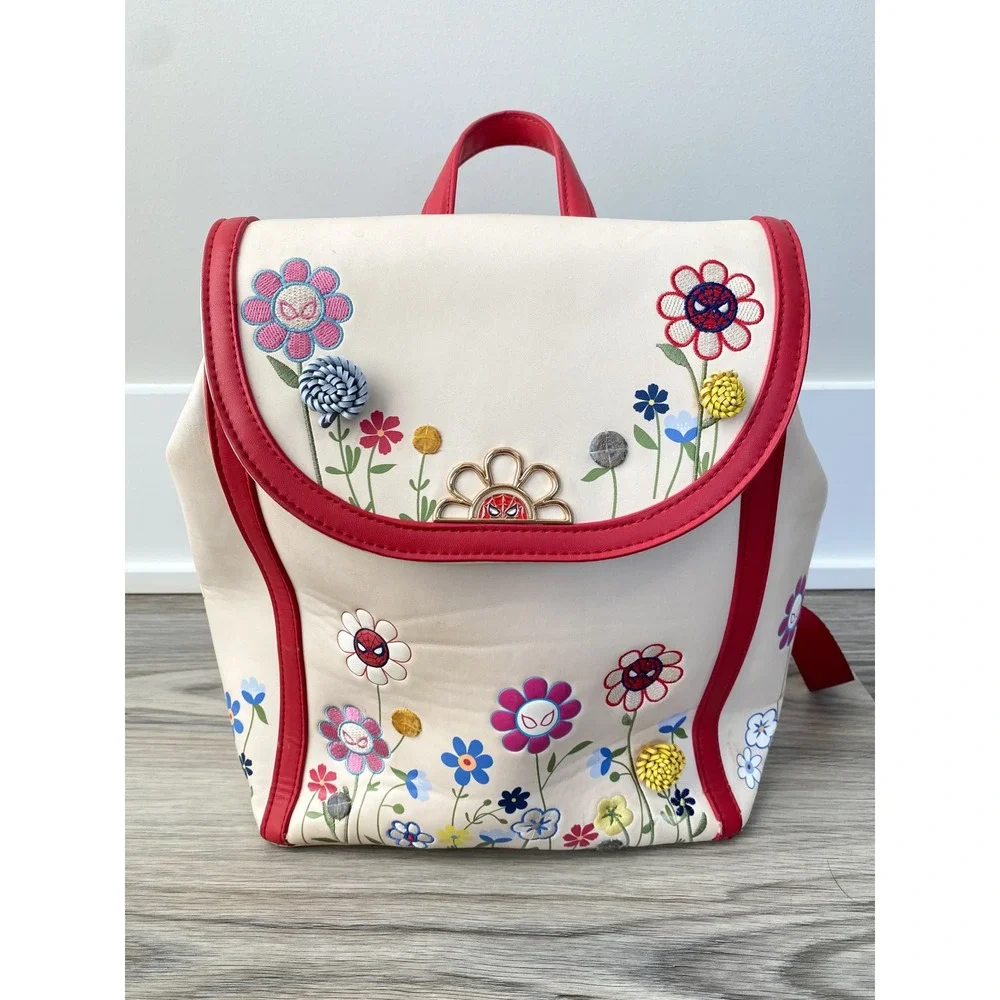 Boxlunch Our Universe Marvel Spider-Man Floral Mini Backpack Cream Red Universal